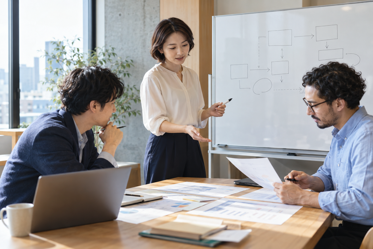 監査経験で得た確認とレビューの視点をチームで共有するイメージ